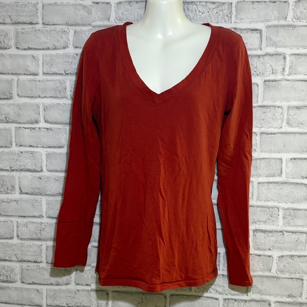 SWS BASIC Women's V-Neck Rust Top, size large, long sleeve
